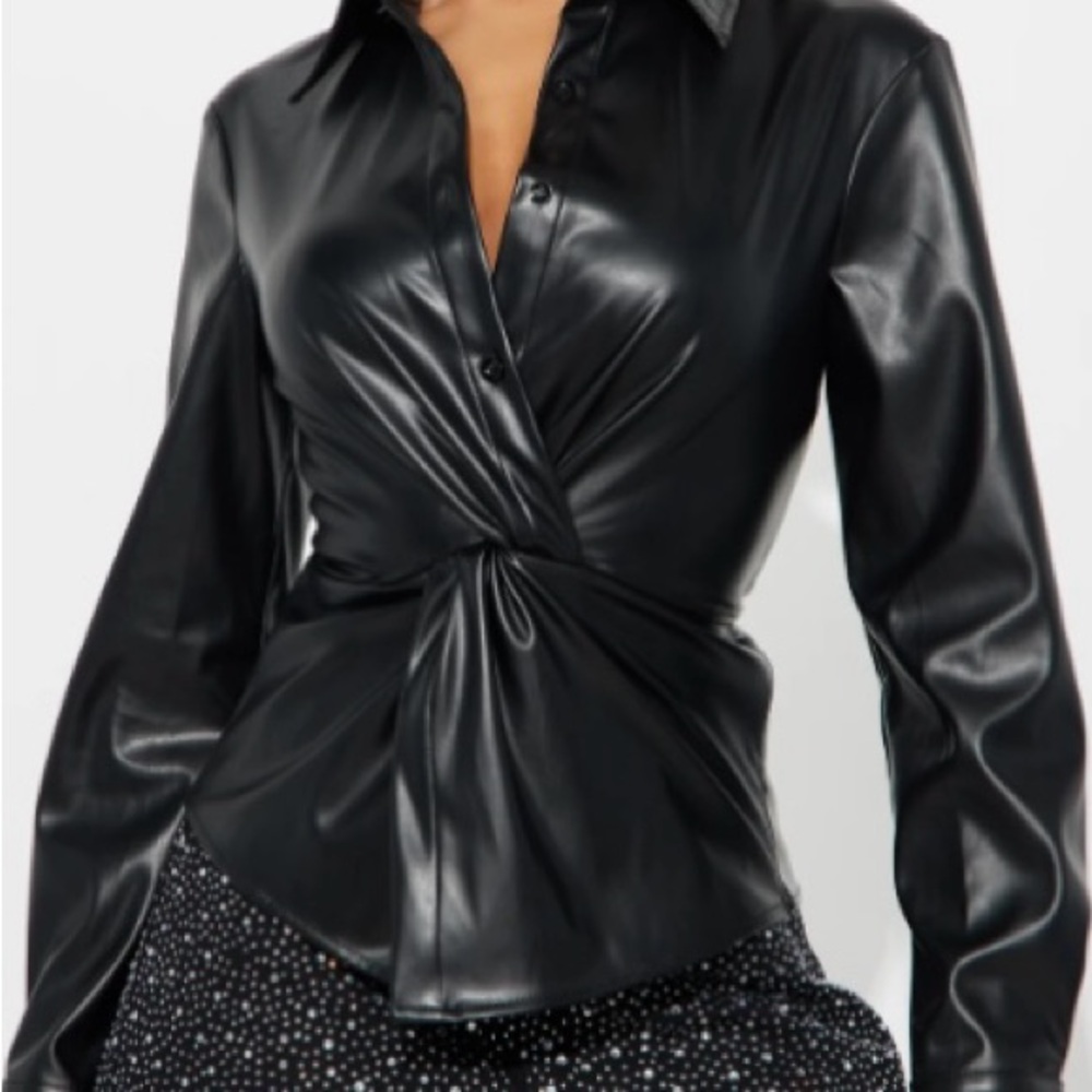 Fashion Nova Black Faux Leather Top